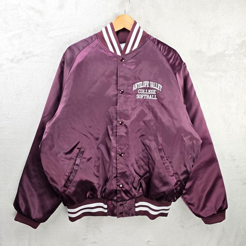 Vintage Don Alleson Bomber Jacket XL Maroon Satin Quilted Lining Antelope Valley